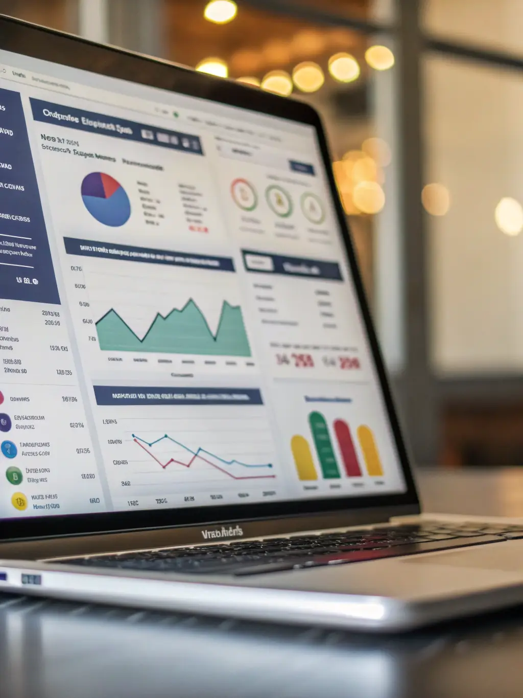 A digital marketing dashboard displaying analytics, social media posts, and ad campaigns. The dashboard shows key performance indicators, engagement metrics, and campaign results, illustrating SableWorksDG.com's data-driven approach to digital marketing.
