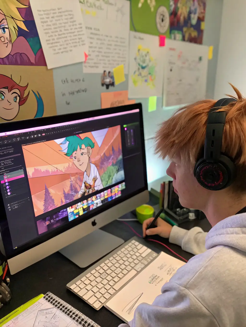 A graphic designer creating a logo, representing SableWorksDG's graphic design capabilities.